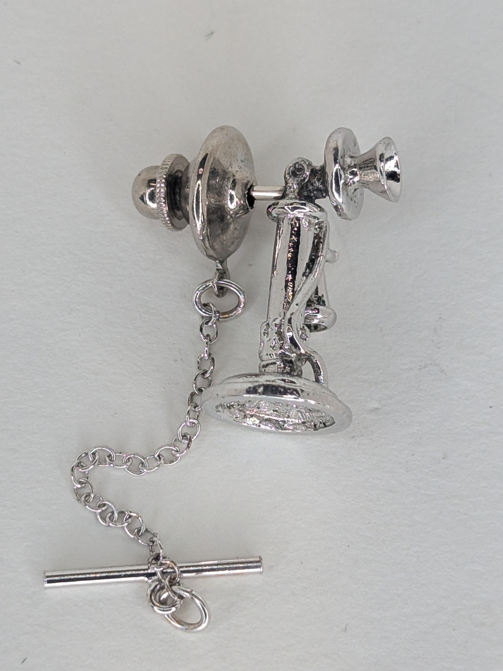 Vintage Style Silver Telephone Tie Tack Pin